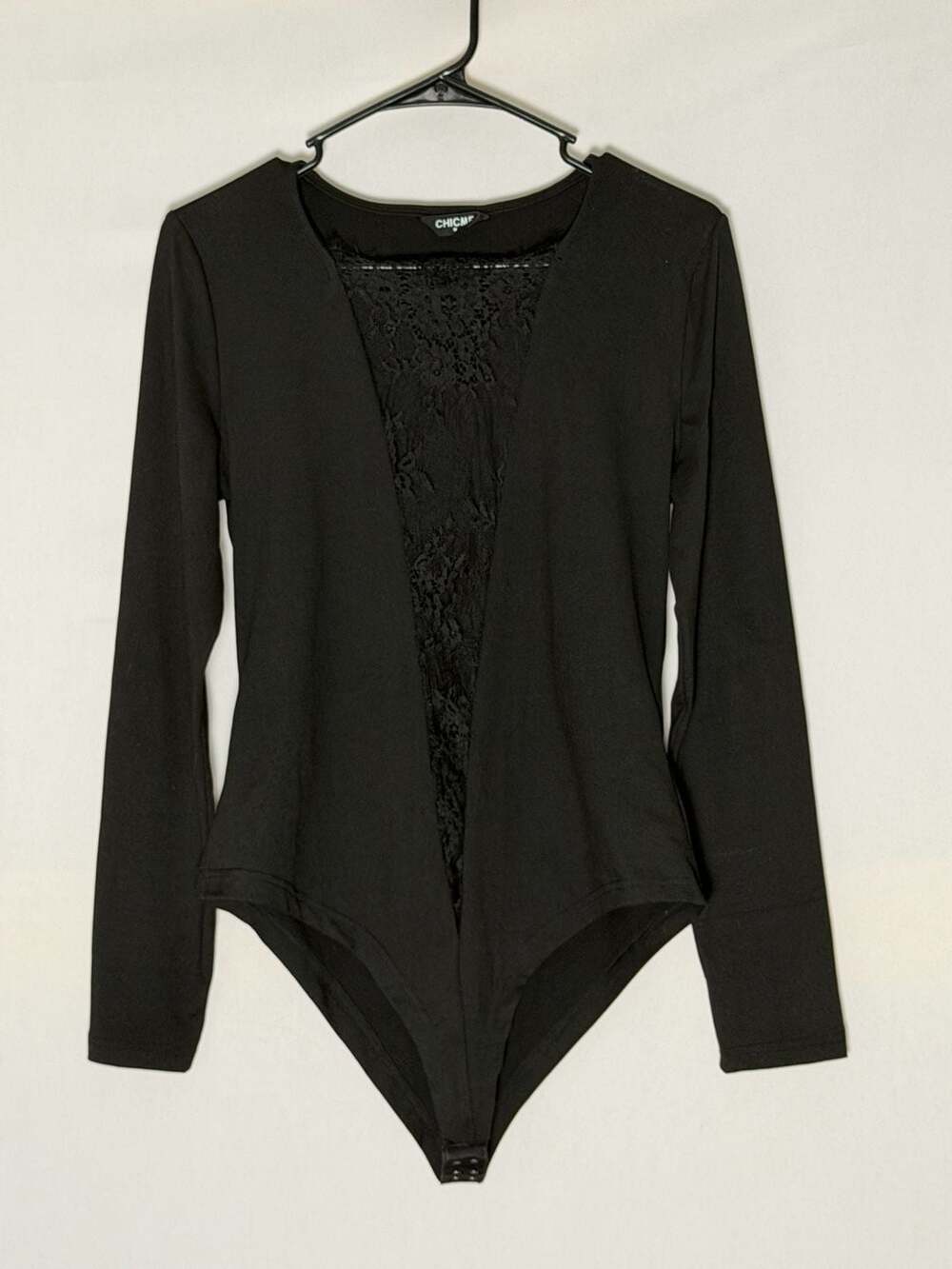 ChicMe Long Sleeve Lace Panel Bodysuit Black